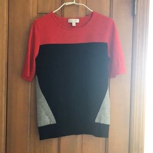 Cashmere short sleeve sweater, red/gray/black, Nordstrom